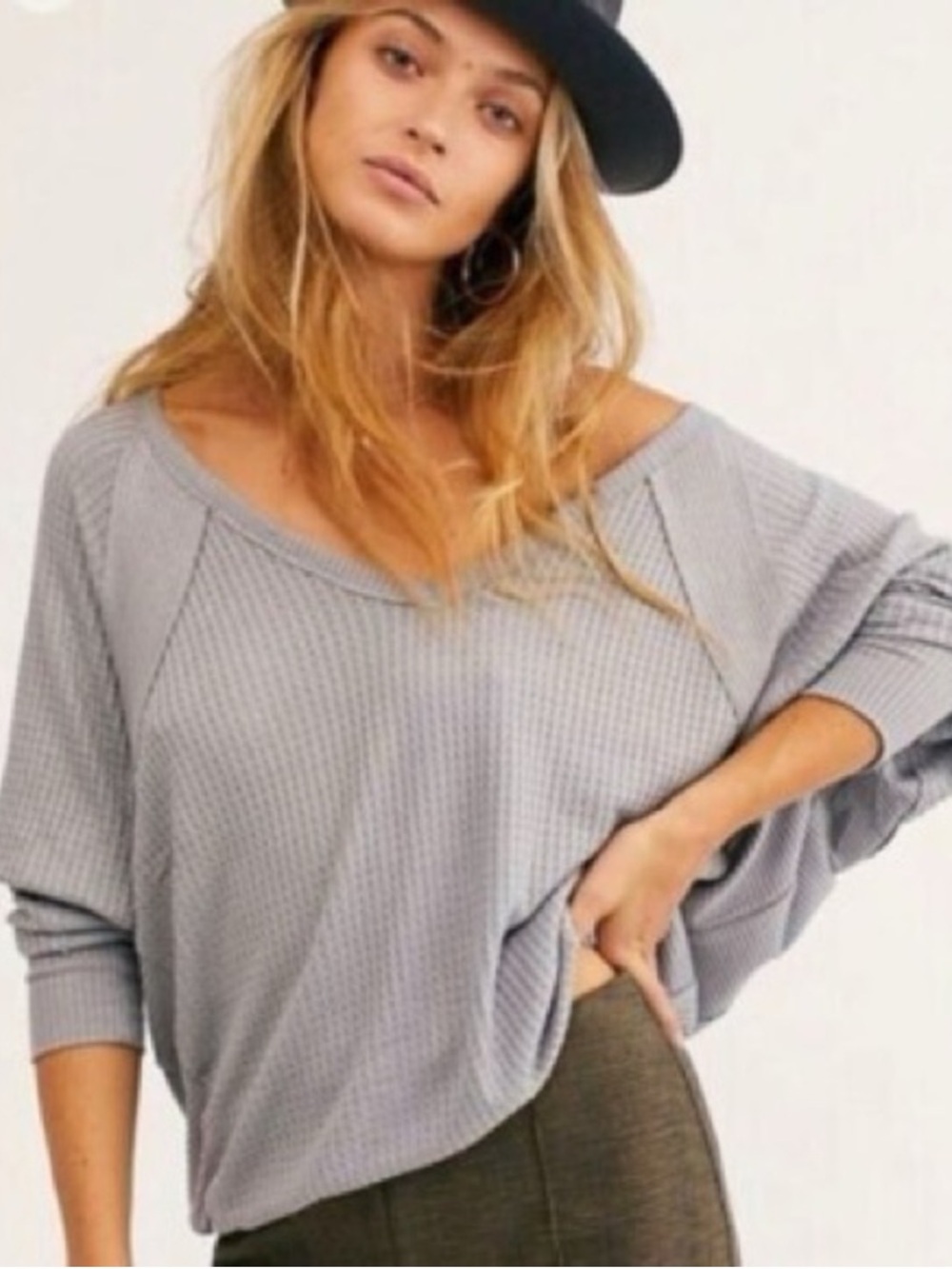 Free People Santa Clara grey thermal long sleeve top